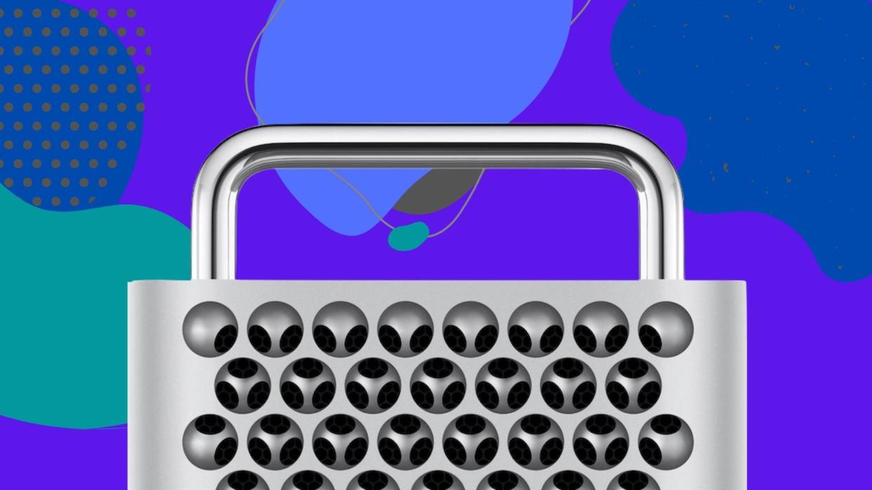  The top of a Mac Pro desktop computer on an abstract background 