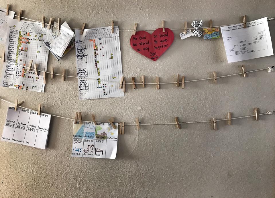 A wall showing Bible verses inside a community center for refugees at the Astoria Park Apartments in Amarillo, Texas. (Photo: Holly Bailey/Yahoo News)