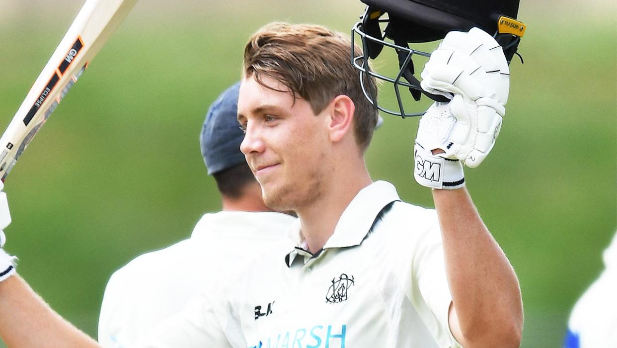 Young gun Cameron Green celebrating after a century for Western Australia.