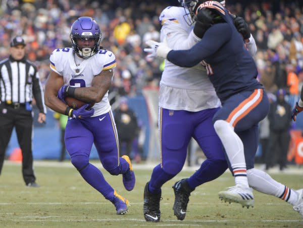 Running back Alexander Mattison (L) and the Minnesota Vikings will host the San Francisco 49ers on Monday in Minneapolis. File Photo by Mark Black/UPI