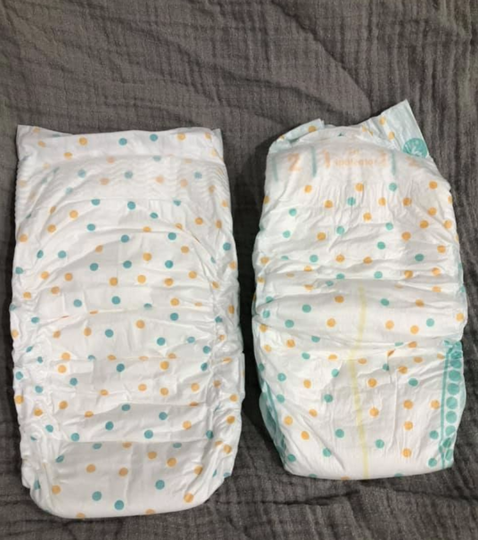 An older version of the Woolworths nappy can be seen next to the newer and smaller version. 