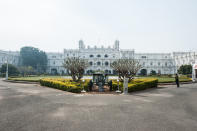 Supposedly, eight elephants were suspended from the durbar (royal court) hall ceiling to check it could cope with two 12.5m-high, 3.5-tonne chandeliers with 250 light bulbs, said to be the largest pair in the world.