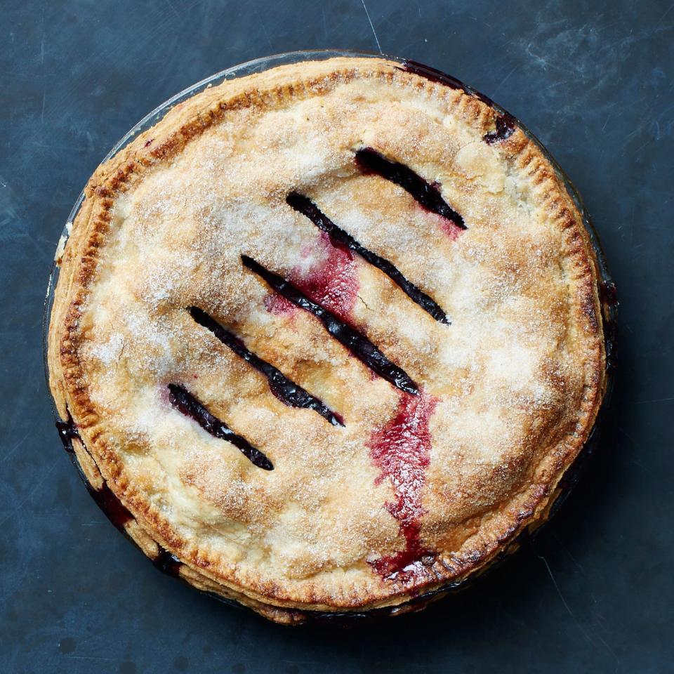 The filling for this blueberry pie with ginger will be loose when it comes out of the oven, but as long as you let it rest for the full 4 hours, it will firm beautifully.