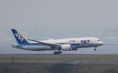 An All Nippon Airways' (ANA) Boeing Co's 787 Dreamliner plane, which flew from Sapporo in Northern Japan, lands at Haneda airport in Tokyo May 26, 2013. REUTERS/Yuya Shino/File Photo