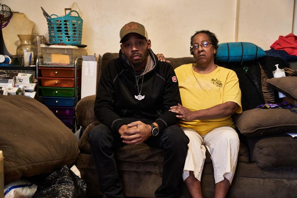 Angela Brooks and her son, Cory Laurel, in her St. Louis, Missouri, apartment.