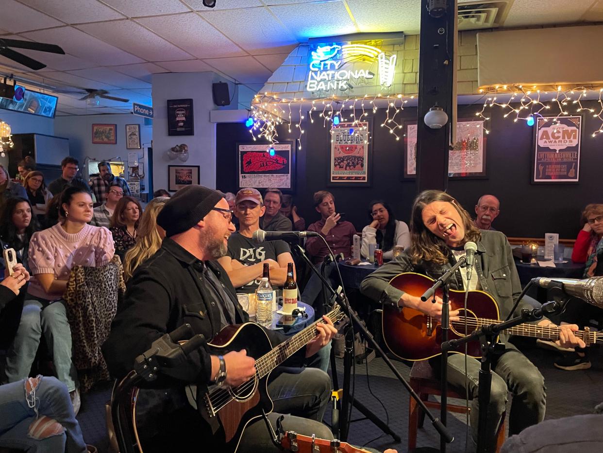 On Nov. 1, 2023, James Bay (right) plays surprise set at Nashville's Bluebird Cafe with Jon Green (left).