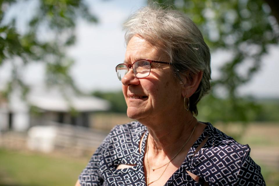 Democrat Janine Shipley, on her family dairy farm in Licking County, participated in a Braver Angels workshop, a depolarization organization that foster conversations between reds and blues. Tuesday, May 25, 2021.