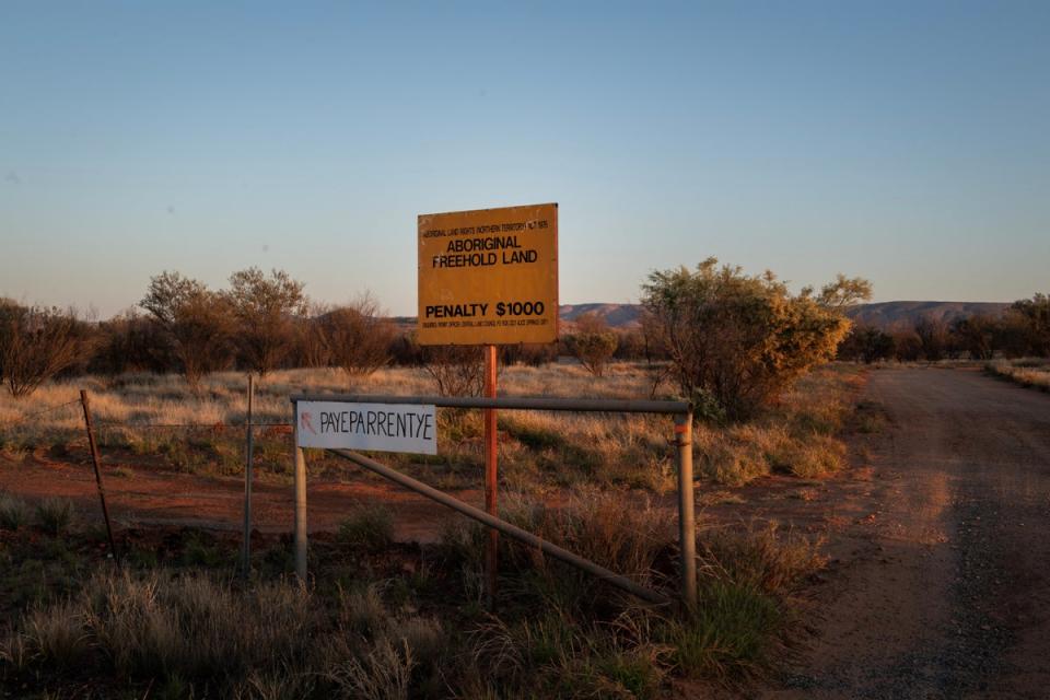 An Aboriginal freehold land site is marked in the MacDonnell Ranges, near Alice Springs (Reuters)