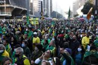 Supporters of Brazilian President Jair Bolsonaro take part in a protest calling for a printed vote, in Paulista Avenue, Sao Paulo