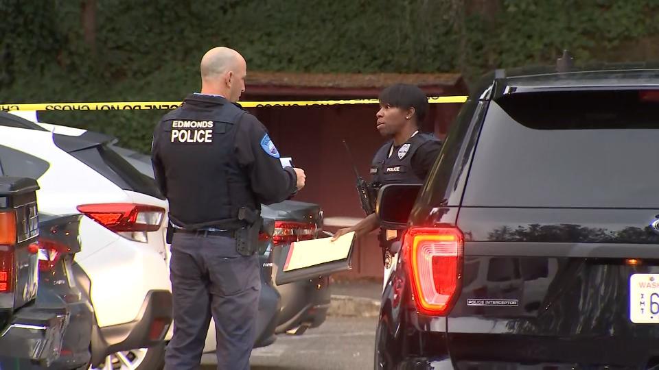 A Seattle Police officer was hurt when he was hit by his private car as it was being stolen outside an Edmonds apartment complex.