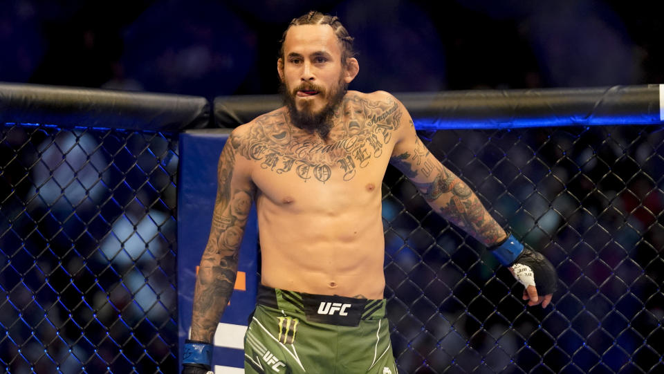 Marlon Vera before fighting Frankie Edgar in a bantamweight mixed martial arts bout at UFC 268, Saturday, Nov. 6, 2021, in New York. (AP Photo/Corey Sipkin)