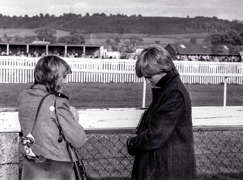 Camilla Parker Bowles, left, and Lady Diana Spencer at Ludlow racecourse in England on Oct. 24, 1980. (AP file)