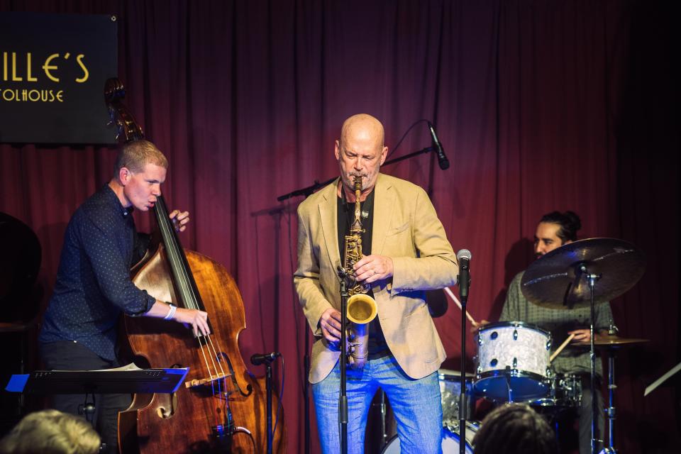 The David Bixler~trio incognito performs March 23, 2023, at Merrimans’ Playhouse in South Bend.