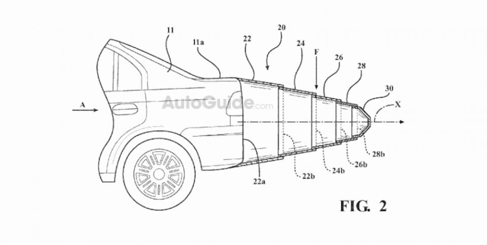 Toyota提出超搞怪專利不是一天兩天的事，之前就提出看起來像長尾巴的伸縮裝置。（圖片來源：http://www.autoguide.com/auto-news/2018/04/check-toyotas-weird-patent-telescoping-car-tail.html）
