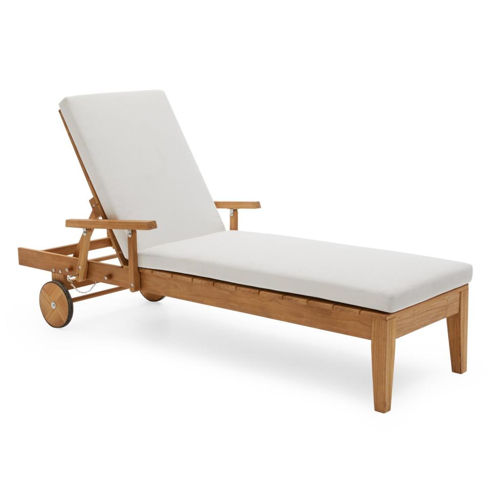 MoDRN Scandinavian Teak Chaise Lounge with Sunbrella Cushion (Photo: Walmart)