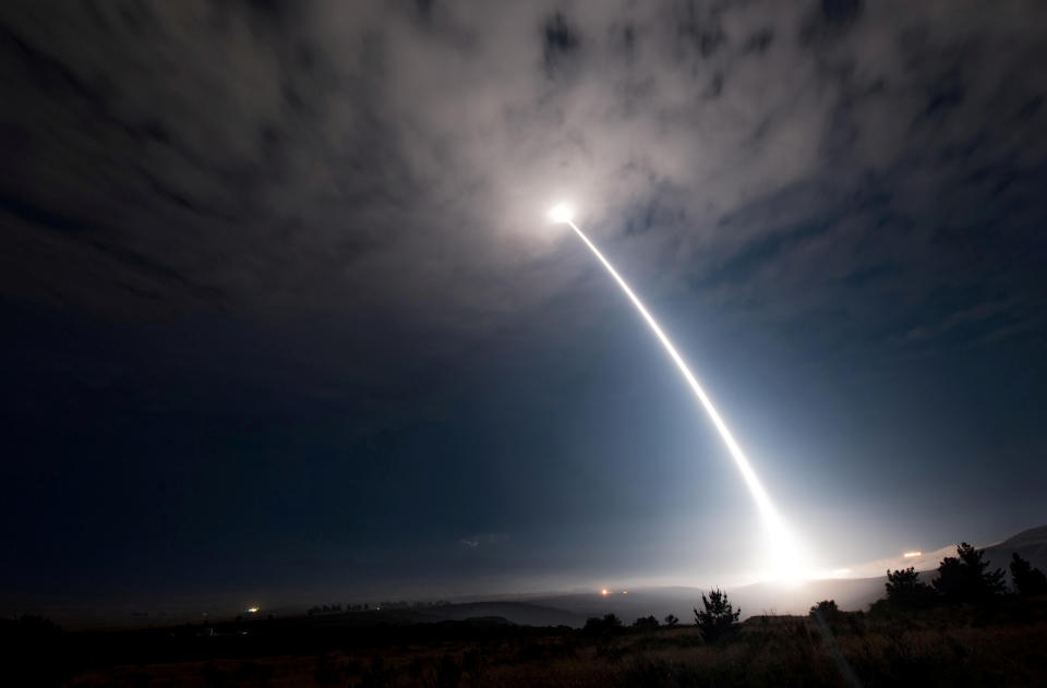 An unarmed Minuteman III intercontinental ballistic missile launches during an operational test at 2:10 a.m. Pacific Daylight Time at Vandenberg Air Force Base, California, U.S., August 2, 2017.      U.S. Air Force/Senior Airman Ian Dudley/Handout via REUTERS      ATTENTION EDITORS - THIS IMAGE WAS PROVIDED BY A THIRD PARTY     TPX IMAGES OF THE DAY