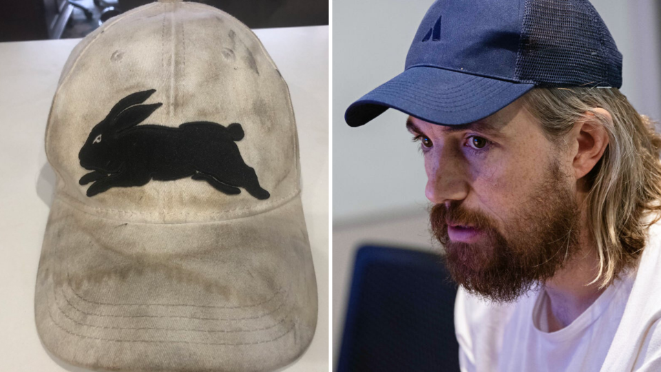 Atlassian CEO Mike Cannon-Brookes has won the bid for  Russell Crowe's hat. Images: Getty, Twitter (Russell Crowe)