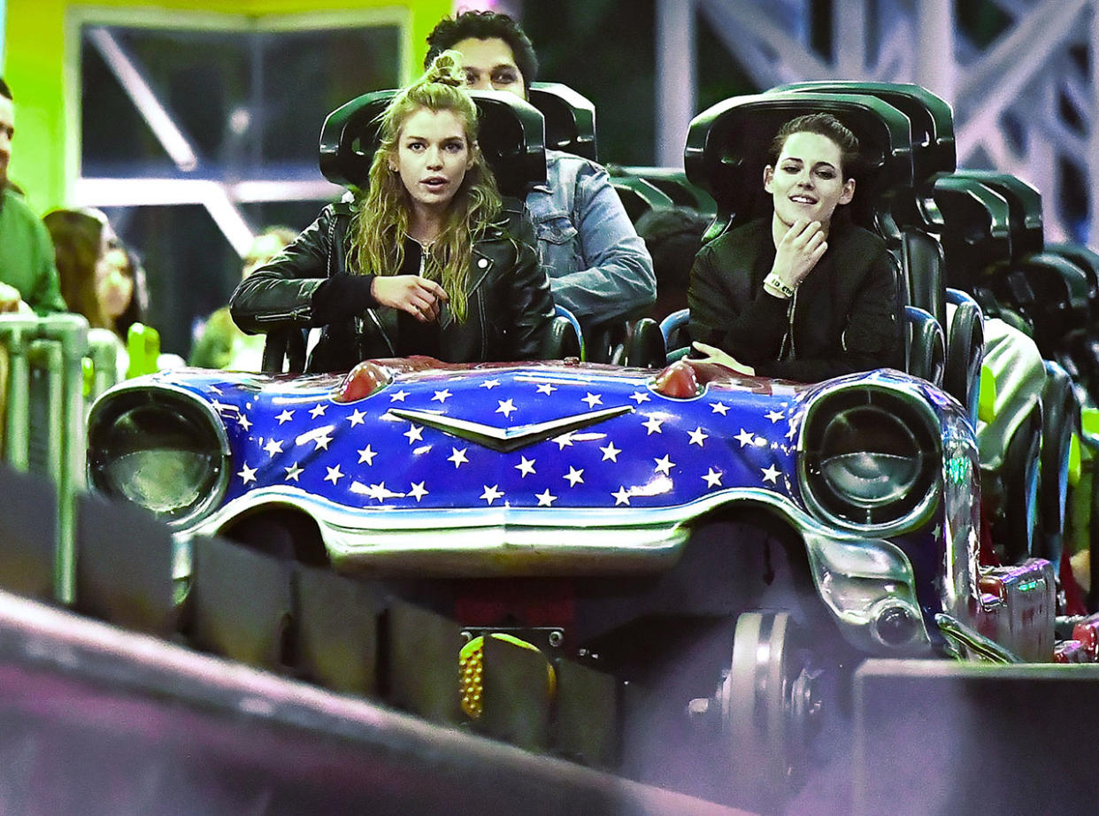 EXCLUSIVE: **NO WEB** Kristen Stewart and her super model girlfriend Stella Maxwell were spotted enjoying a night of fun at Knott's Berry Farm in Buena Park, CA. The new couple were spotted holding hands and showing lots of PDA at the legendary theme park, they were also seen enjoying the roller coasters the park had to offer. They were seen riding the Boomerang, Supreme Scream, Silver Bullet, and the Xcelerator. The couple were also seen sipping on beers as they strolled the park. 29 Jan 2017 Pictured: Kristen Stewart and her super model girlfriend Stella Maxwell were spotted enjoying a night of fun at Knott's Berry Farm in Buena Park, CA. The new couple were spotted holding hands and showing lots of PDA at the legendary theme park, they were also seen enjoying the roller coasters the park had to offer. They were seen riding the Boomerang, Supreme Scream, Silver Bullet, and the Xcelerator. The couple were also seen sipping on beers as they strolled the park. Photo credit: Marksman / MEGA TheMegaAgency.com +1 888 505 6342 (Mega Agency TagID: MEGA14447_001.jpg) [Photo via Mega Agency]