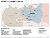 Map showing the start of the German invasion of Poland in 1939