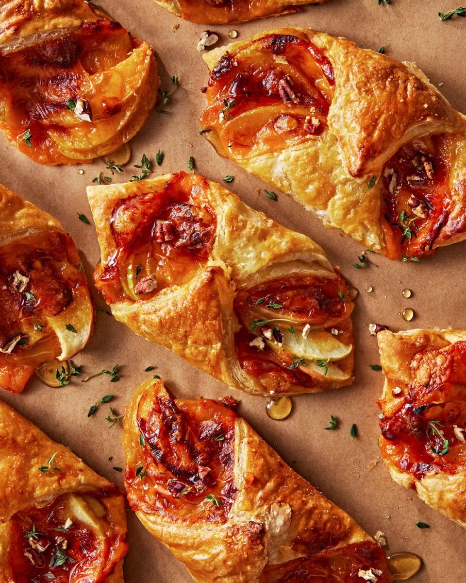 apple cheddar bundles with puff pastry honey pecans and thyme