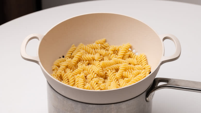 drained pasta in a colander