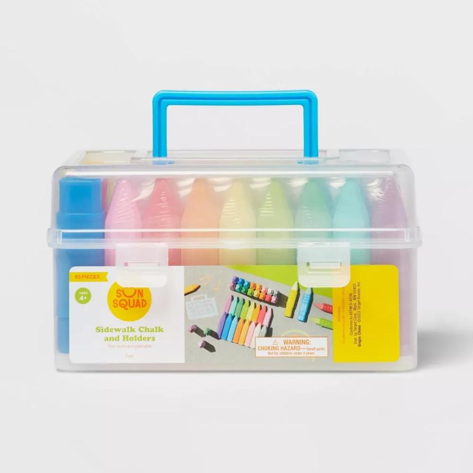 Clear plastic case containing colored chalk