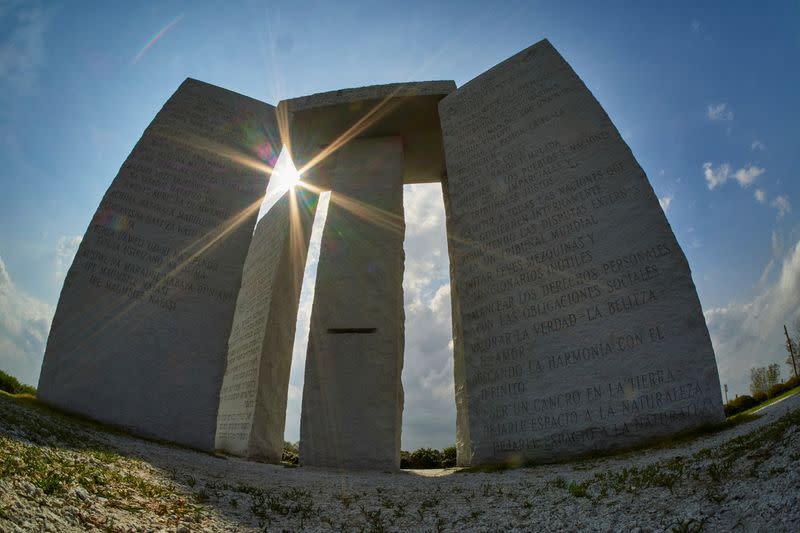 The Georgia Guidestones stand in Elberton