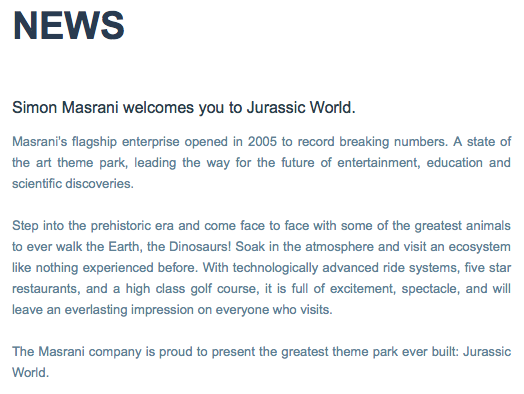 Jurassic Park-Masrani site