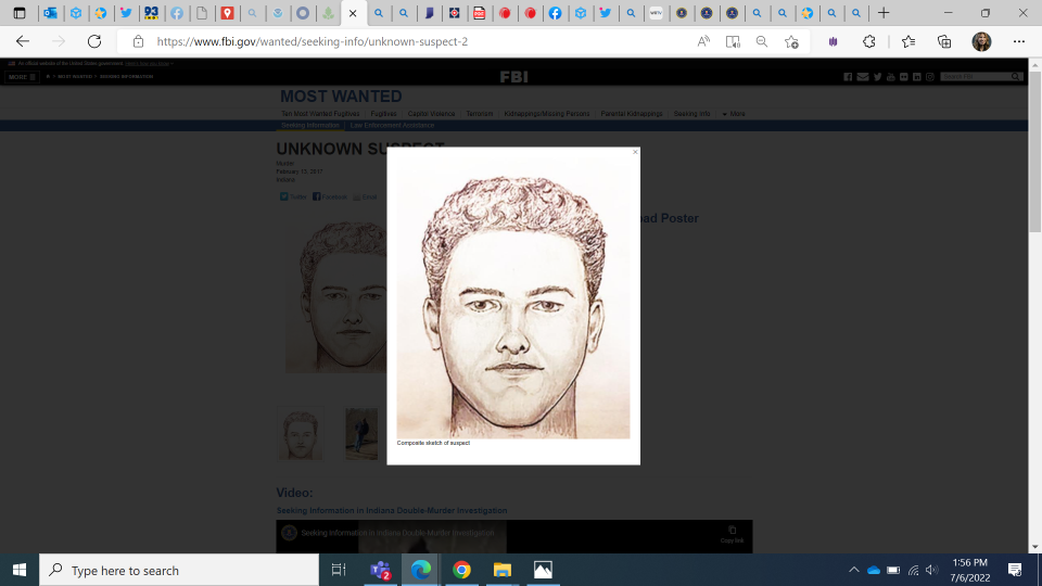 Officials are looking for a white man who is believed to be involved in the killings of Abigail Williams and Liberty German. The FBI has provided this sketch.