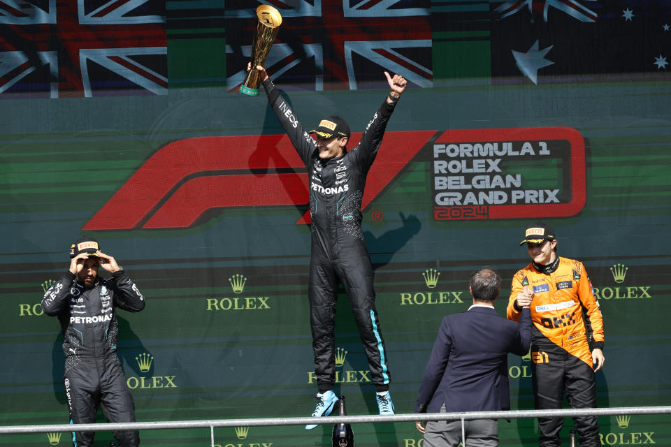 'Tire whisperer' Russell holds off Lewis Hamilton for Mercedes 1