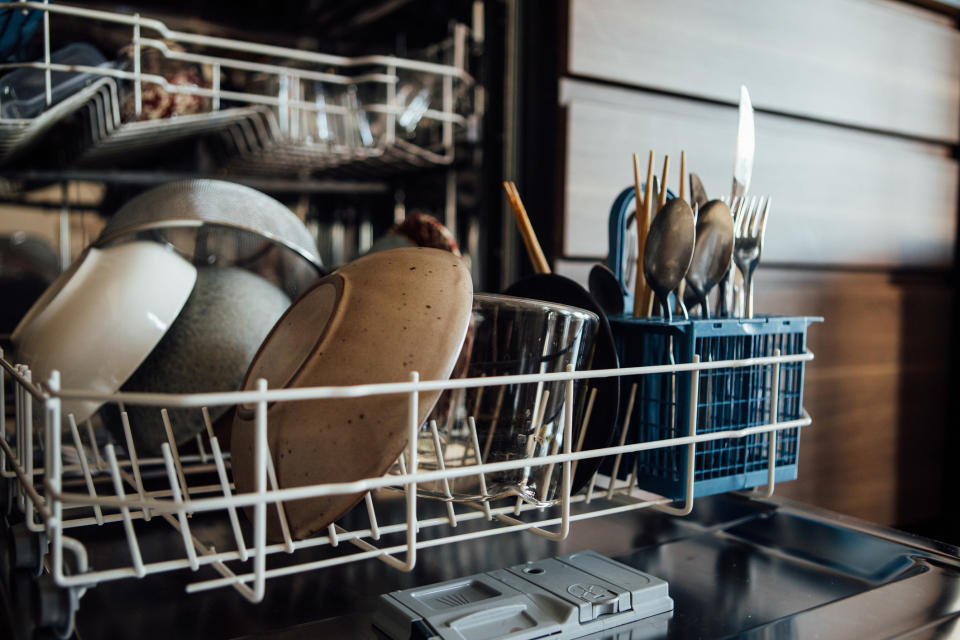 Bowls And Utensils In The Dishwasher.