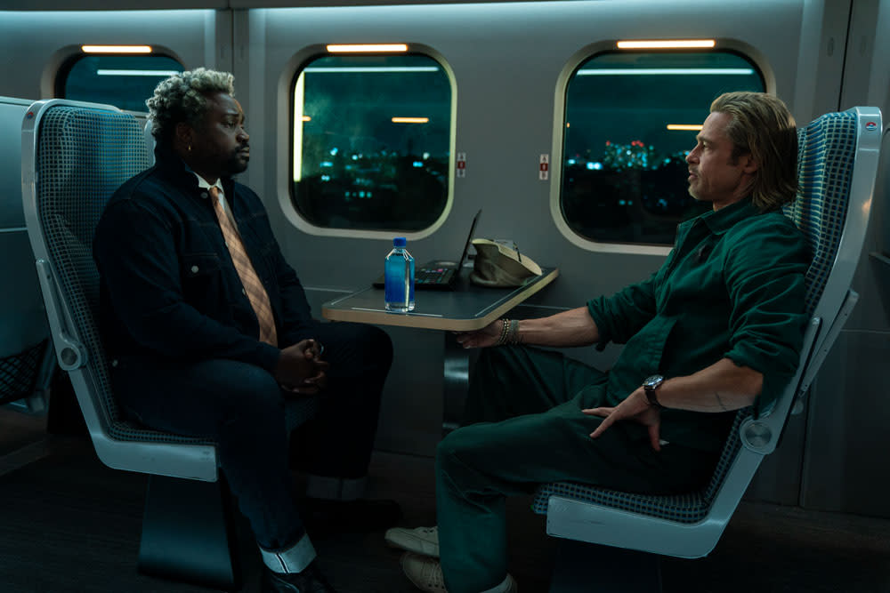 Brian Tyree Henry and Brad Pitt in “Bullet Train.” - Credit: Sony Pictures