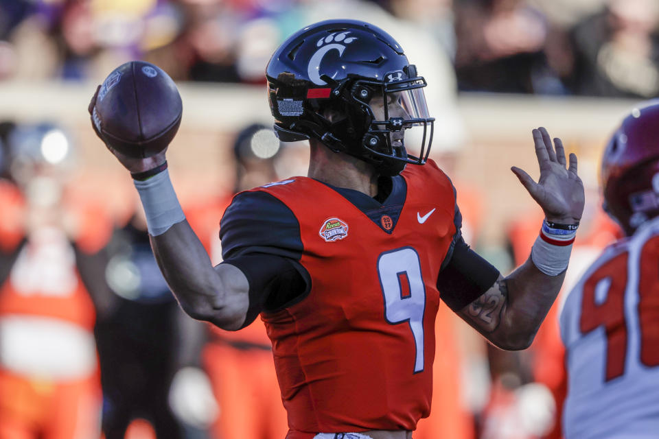 Cincinnati quarterback Desmond Ridder could be a Round 2 steal. (AP Photo/Butch Dill)