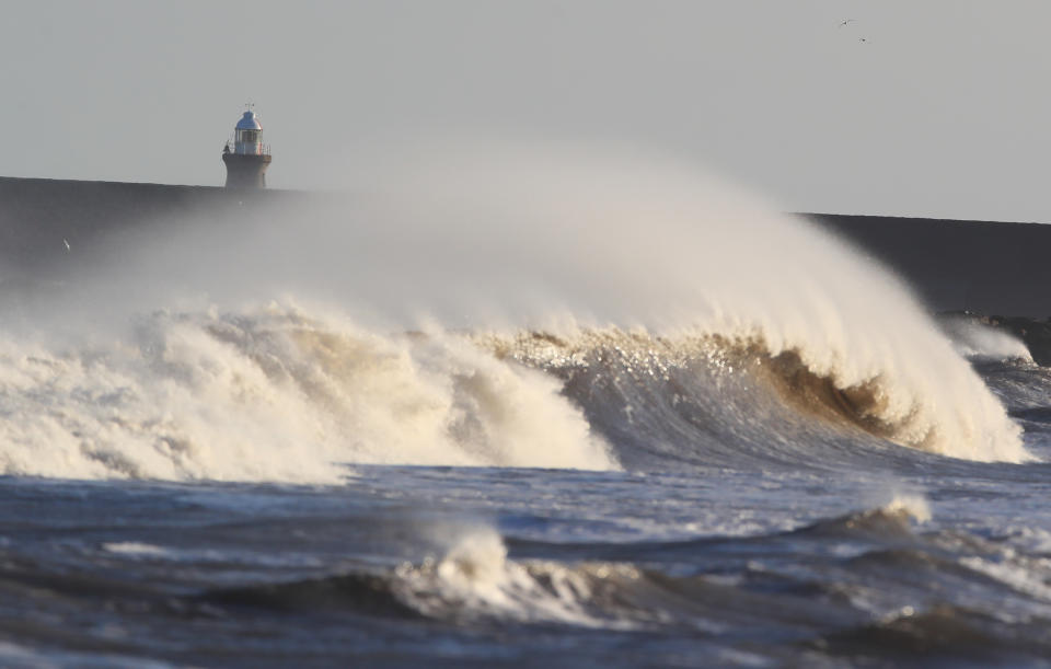 Waves on Tynemouth Beach on the North East coast.