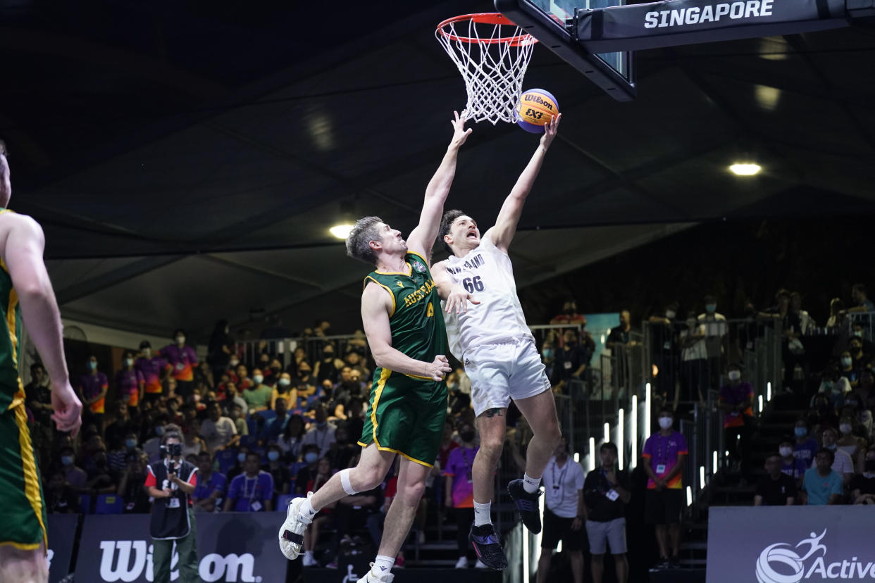 The men's final between Australia (green jerseys) and New Zealand. (PHOTO:  FIBA 3x3 Asia Cup 2022)