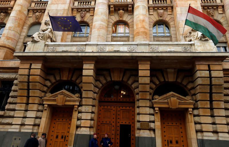 FILE PHOTO: A view of the entrance to the National Bank of Hungary building in Budapest