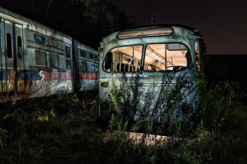 <p>Abandoned trolley graveyard in Pennsylvania. (Photo: Abandoned America/Caters News </p>