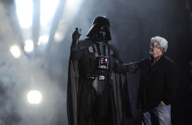 George Lucas, right, and Darth Vader