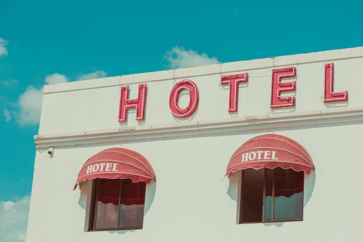 Old hotel and sign