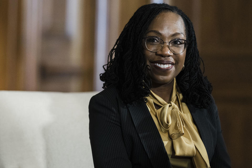 Judge Ketanji Brown Jackson meets with lawmakers on Capitol Hill on March 2, 2022. / Credit: Kent Nishimura/Los Angeles Times via Getty Images