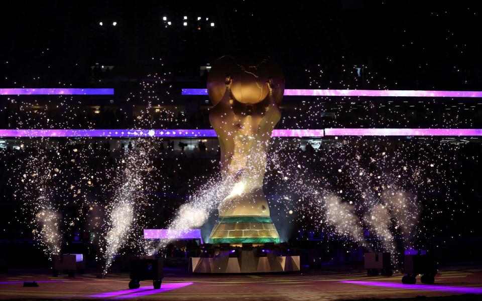  General view of a giant replica World Cup trophy inside the stadium - REUTERS