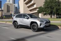 <p>Toyota hybrids have come a long way since the original <a href="https://www.caranddriver.com/toyota/prius" rel="nofollow noopener" target="_blank" data-ylk="slk:Prius;elm:context_link;itc:0;sec:content-canvas" class="link ">Prius</a>, and that growth is most apparent in the 2022 RAV4 Hybrid and RAV4 Prime plug-in hybrid compact SUVs. These electrified utes deliver the same practicality and roominess of a standard RAV4 but add one of two available fuel-sipping powertrains. Both are quicker than the nonhybrid RAV4—especially the Prime, which even beat the four-cylinder variant of Toyota's Supra sports car in our 5-to-60-mph rolling start acceleration test. The RAV4's uninvolving handling is outdone by rivals such as hybrid versions of the <a href="https://www.caranddriver.com/honda/cr-v" rel="nofollow noopener" target="_blank" data-ylk="slk:Honda CR-V;elm:context_link;itc:0;sec:content-canvas" class="link ">Honda CR-V</a> and the <a href="https://www.caranddriver.com/hyundai/tucson" rel="nofollow noopener" target="_blank" data-ylk="slk:Hyundai Tucson;elm:context_link;itc:0;sec:content-canvas" class="link ">Hyundai Tucson</a>, and its high starting price of around $30,000 doesn't include much more than basic features. Still, the RAV4 Hybrid is a well-rounded package with plenty of value, so we put it on our <a href="https://www.caranddriver.com/features/a38873223/2022-editors-choice/" rel="nofollow noopener" target="_blank" data-ylk="slk:2022 Editors' Choice list;elm:context_link;itc:0;sec:content-canvas" class="link ">2022 Editors' Choice list</a>.</p><p><a class="link " href="https://www.caranddriver.com/toyota/rav4-hybrid" rel="nofollow noopener" target="_blank" data-ylk="slk:Review, Pricing, and Specs;elm:context_link;itc:0;sec:content-canvas">Review, Pricing, and Specs</a></p>