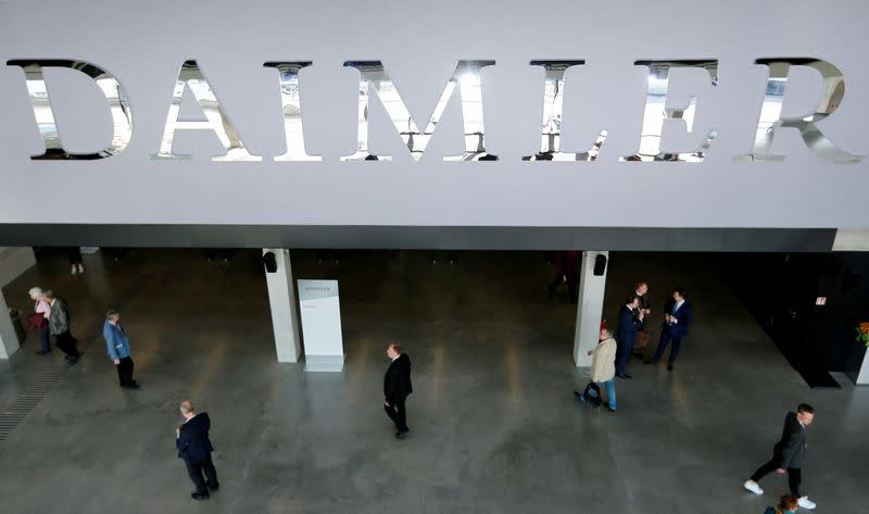 FILE PHOTO: The Daimler logo is seen before the Daimler annual shareholder meeting in Berlin,