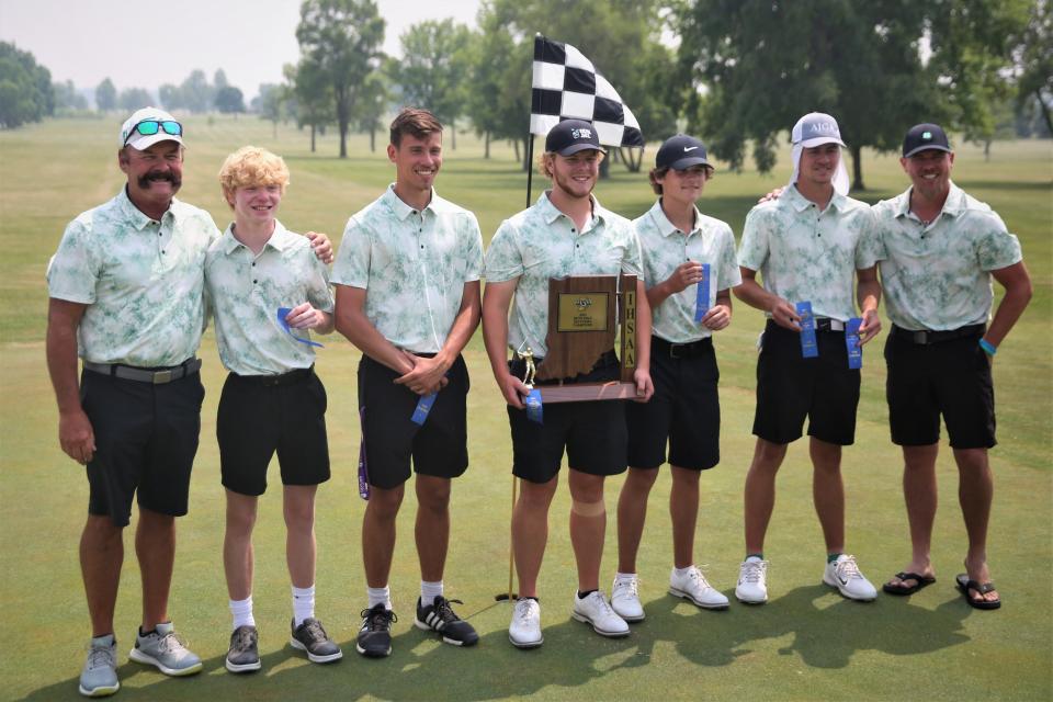 Yorktown shot a team score of 321 to win the IHSAA Monroe Central boys golf sectional match at Hickory Hills Golf Course on Monday, June 5, 2023.