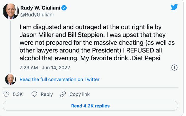 Rudy Giuliani posted this now-deleted tweet on June 14, 2022. (Photo: Twitter/@rudygiuliani)