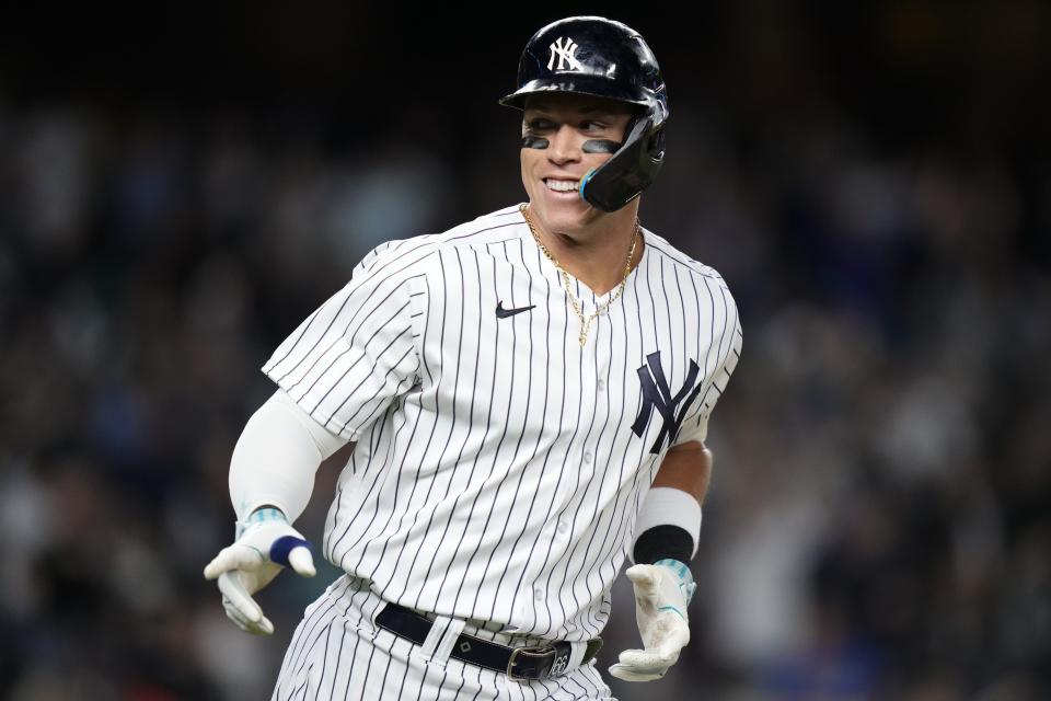 Aaron Judge is the first Yankees player ever to record multiple three-home-run games in a single season. (AP/Frank Franklin II)