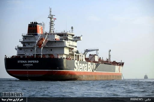 The British tanker Stena Impero anchored off the Iranian port of Bandar Abbas, after it was seized by Iranian forces on July 19