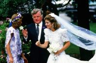 <p>Caroline, accompanied by Ted Kennedy at her wedding.</p>