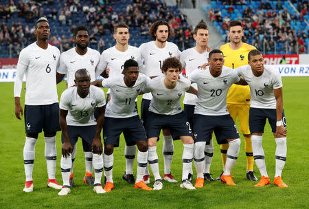 Soccer Football - International Friendly - Russia vs France - Saint-Petersburg Stadium, Saint Petersburg, Russia - March 27, 2018 France players pose for a team group photo before the match REUTERS/Grigory Dukor