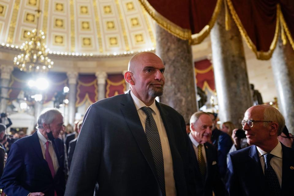 Sen. John Fetterman, D-Pa., arrives for President Joe Biden's State of the Union address to a joint session of Congress at the Capitol, Tuesday, Feb. 7, 2023, in Washington.